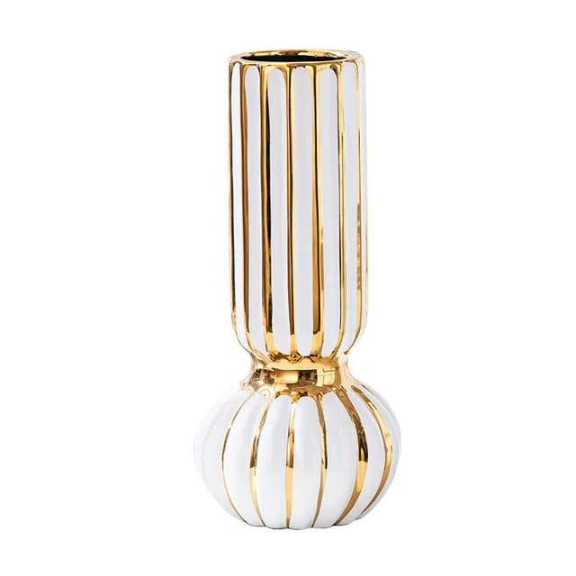 Gold and White Striped Vase