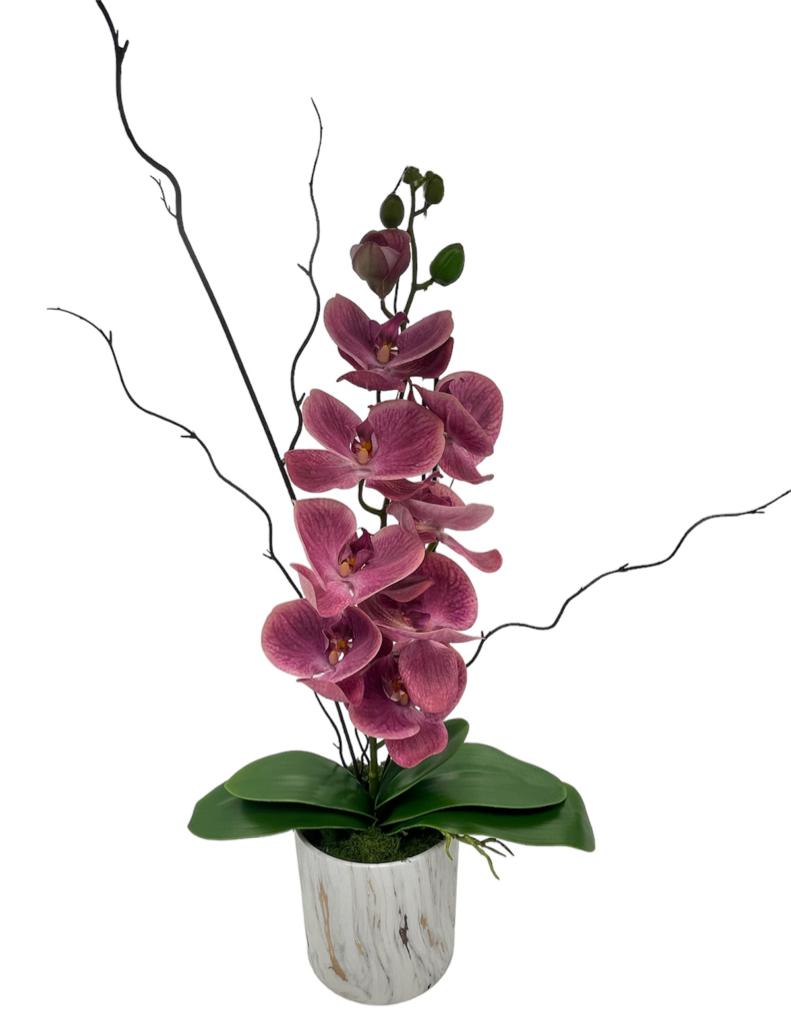 Orchids Arrangement in White Marble Vase