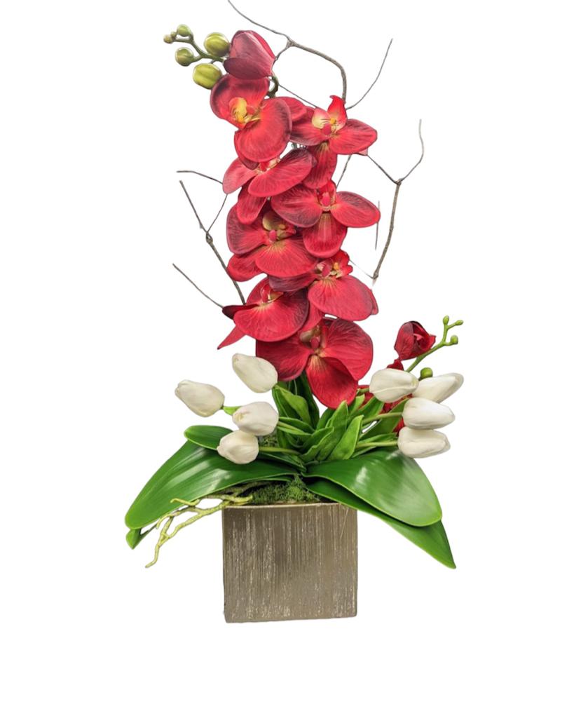 Orchids Arrangement in Gold Vase