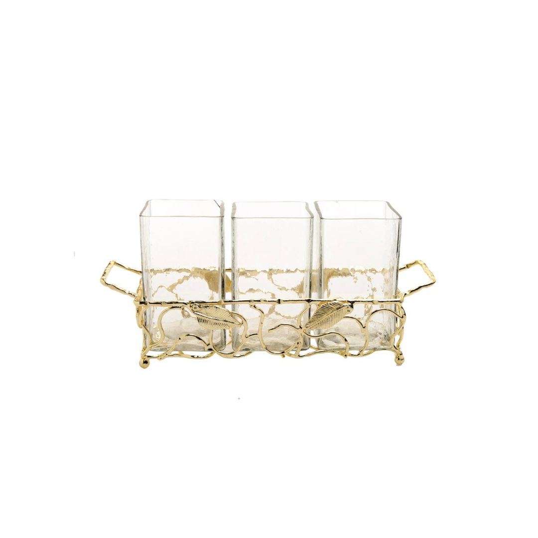 Gold Leaf Cutlery Holder with Hammered Glass Inserts