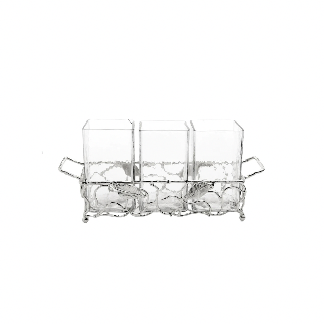 Gold Leaf Cutlery Holder with Hammered Glass Inserts