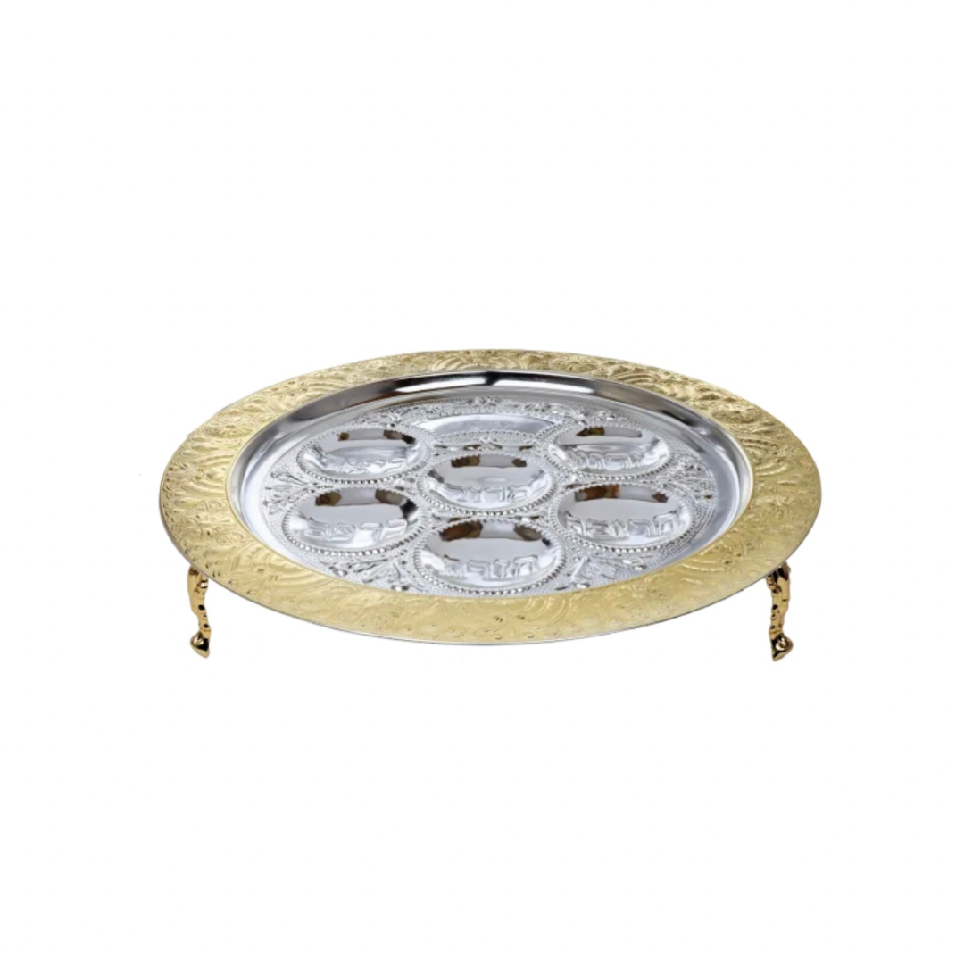 Seder Plate Filigree Gold & Silver Plated With Legs