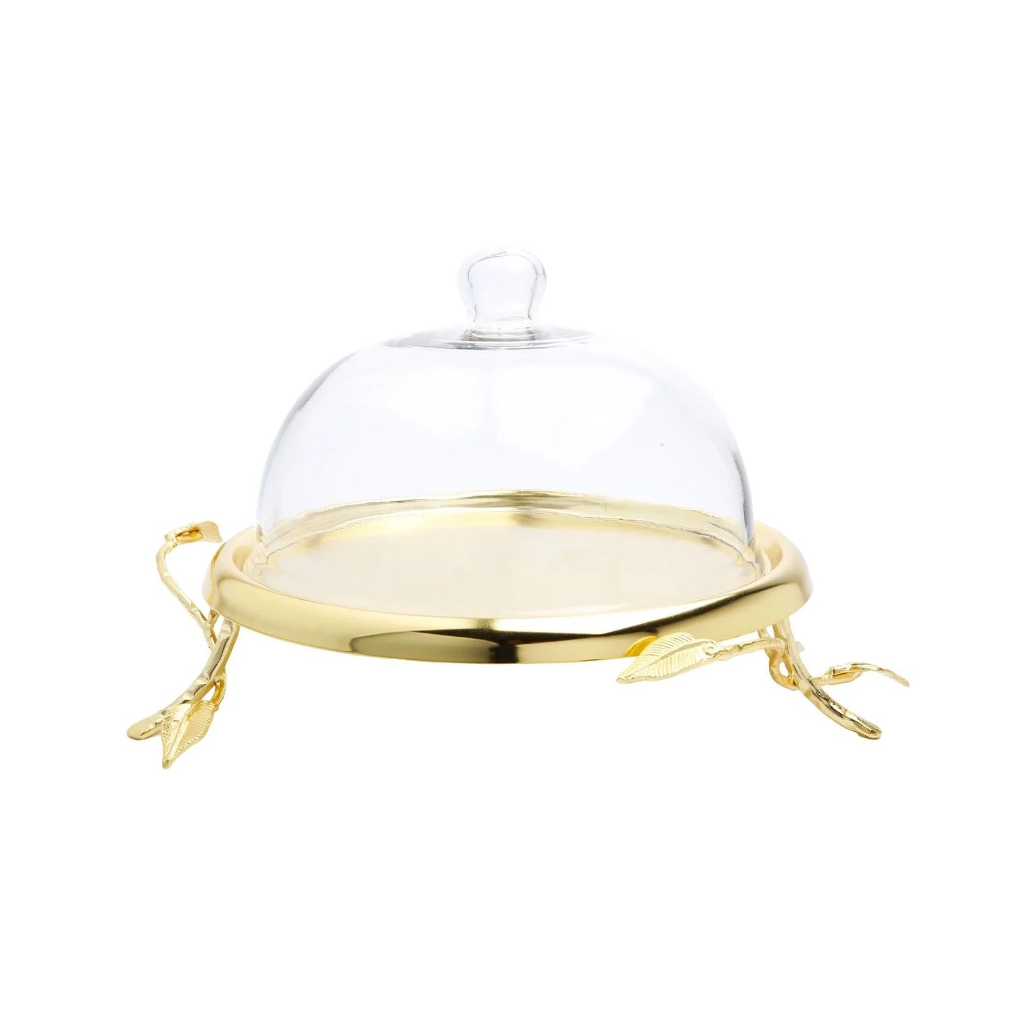 Gold Leaf Cake Plate With Glass Dome