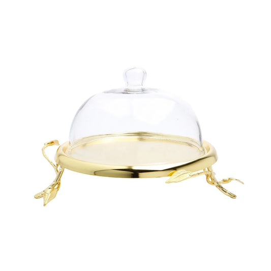 Gold Leaf Cake Plate With Glass Dome