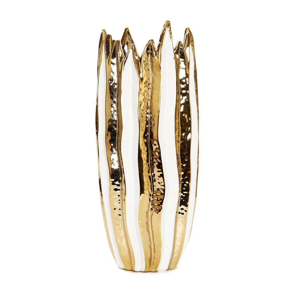 Gold and White Striped Vase