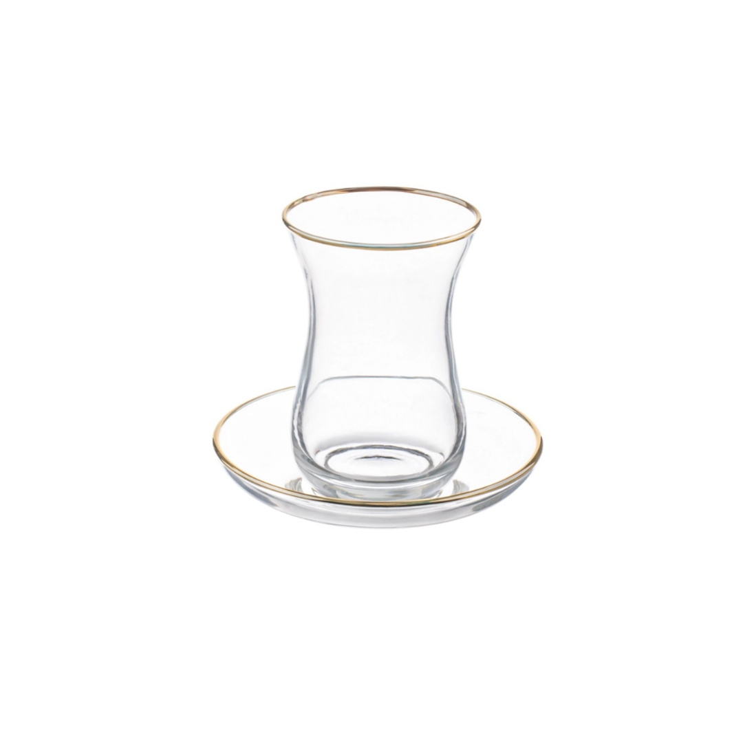 Glass Teacup and Saucer with Gold Rim
