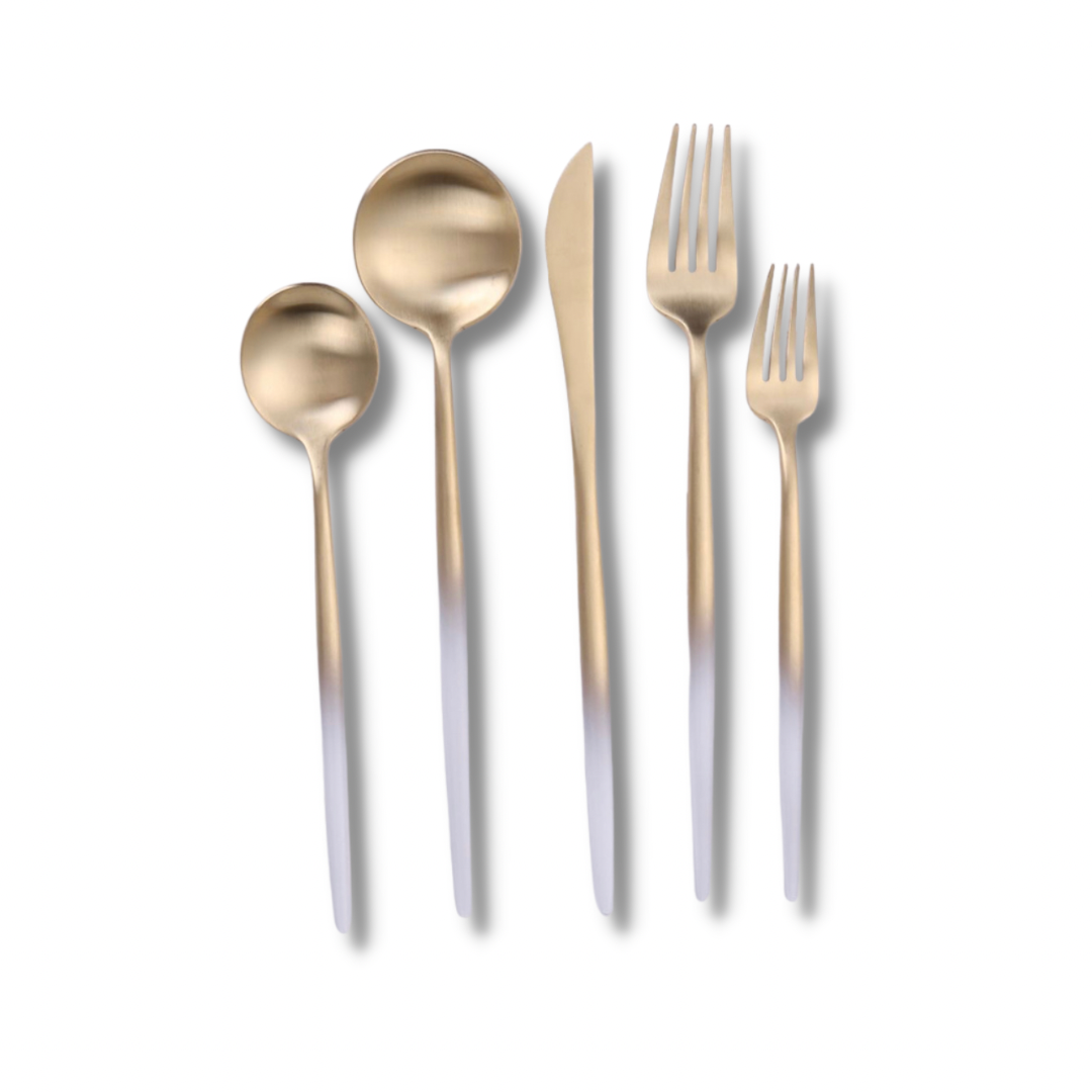 Brushed White and Champagne Gold Flatware