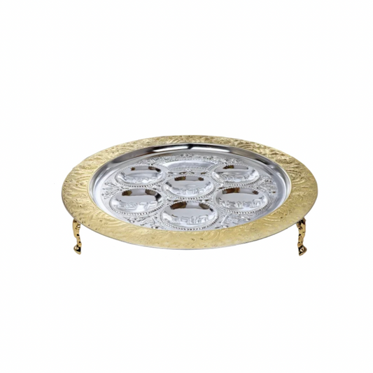 Seder Plate Filigree Gold & Silver Plated With Legs