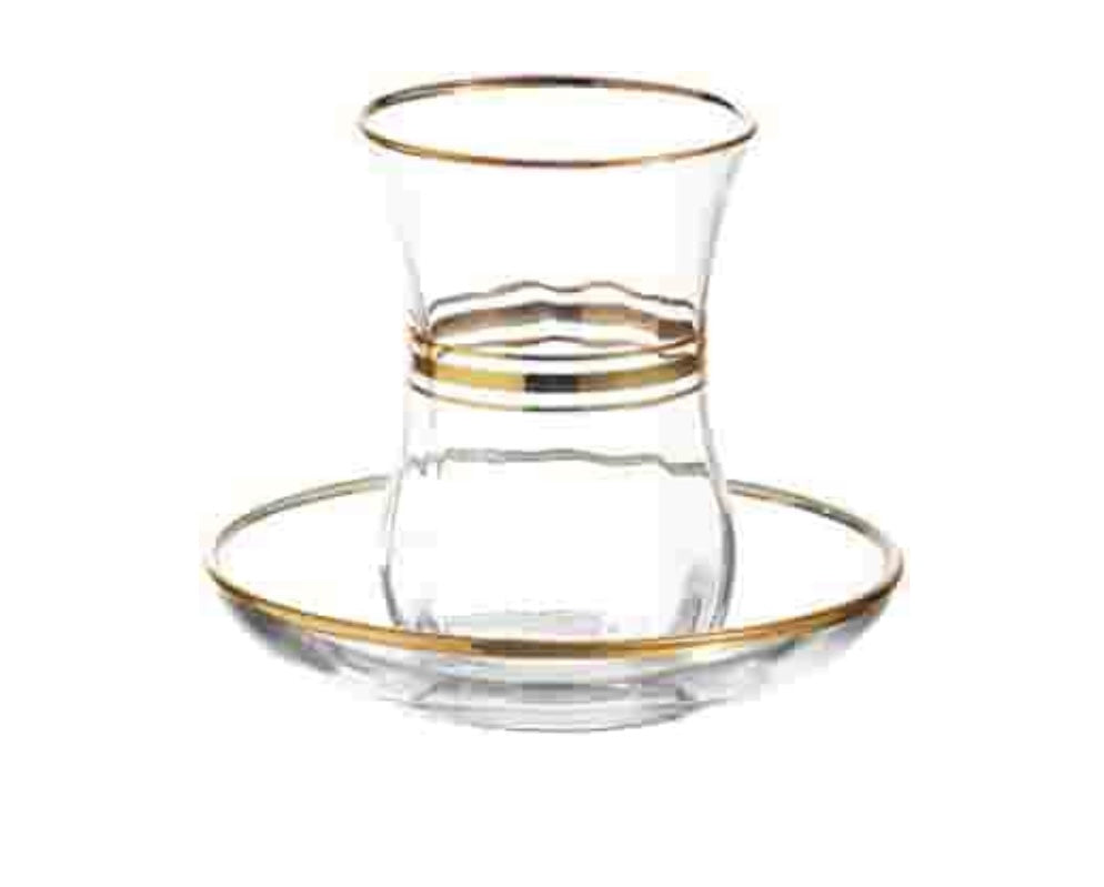 Glass Teacup and Saucer with Gold Detail